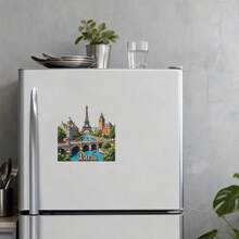 Paris Seine & Eiffel Tower Skyline Magnet: Square Frame Cityscape With River, Bridge & Retro Architecture, Romantic French Souvenir For Fridge - A - View 4