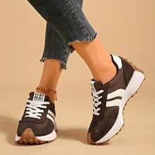Women's Comfortable Lace Up Athletic Sneakers - Lightweight Multipurpose Casual Shoes, Non-Slip Rubber Sole, Suitable For All Seasons,Suitable For Gift-Giving During The School Opening Season - 摩卡棕 - 查看 4