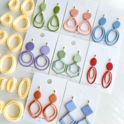 3pcs Polymer Clay Cutting Mold Set, Geometric Shape Molds, Hollow Geometric Line Design Molds, Geometric Shape Soft Clay Earring Handmade Craft Mold Set, Suitable For DIY Decorative Earrings, Pendants, Ceramics