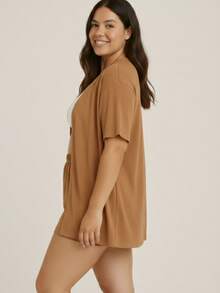 Short Kimono Kit + Plus Size Shorts - Lạc đà - Xem 3