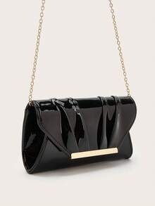 优雅、精致、低调奢华，时尚纯色漆皮手拿包，方便携带，时尚PU材质，适合女性，适用于婚礼、派对、舞会、盛会和其他场合。 - 黑色 - 查看 4