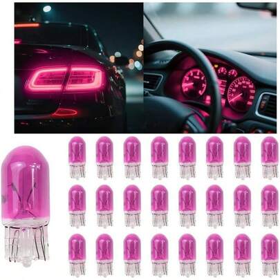 25PCS T10 12V 5W Car Turn Signal Bulbs, Flat Foot Vehicle Side Marker Lamp Bulbs, Auto Interior Amber Headlight Bulbs Accessories, Universal SUV, Sedan, Truck Pink