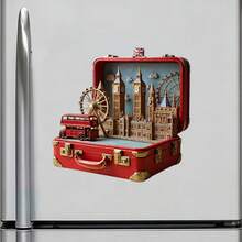 Capture Your London Memories: Retro Suitcase Shaped Fridge Magnet With Miniature City Skyline Featuring Iconic Landmarks - A - View 3