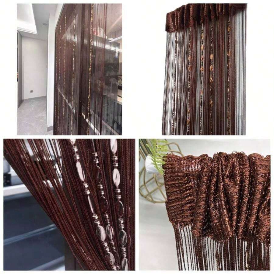 100cmX200cm Decorative Door String Curtain Beads Wall Panel Fringe Window Room Divider Blind Wedding Coffee House Restaurant Parts Door Divider Beads Tassel Screen Decoration Coffee25 - 咖啡 - 查看 1