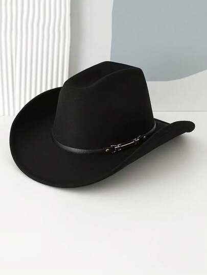 1 pieza Sombrero de unicolor neutro en género - Sombrero de vaquero, con cinturón de cuero personalizado único y decoración de banda para el sombrero - Sombrero de vaquera, sombrero Shewell, sombrero de regalo novedoso e interesante KJ de ala ancha, adecuado para actividades, fiestas, fiestas de compromiso, juegos de roles, ceremonias de graduación, bailes de disfraces, festivales, celebraciones de cumpleaños, festivales de música de temática occidental para usar