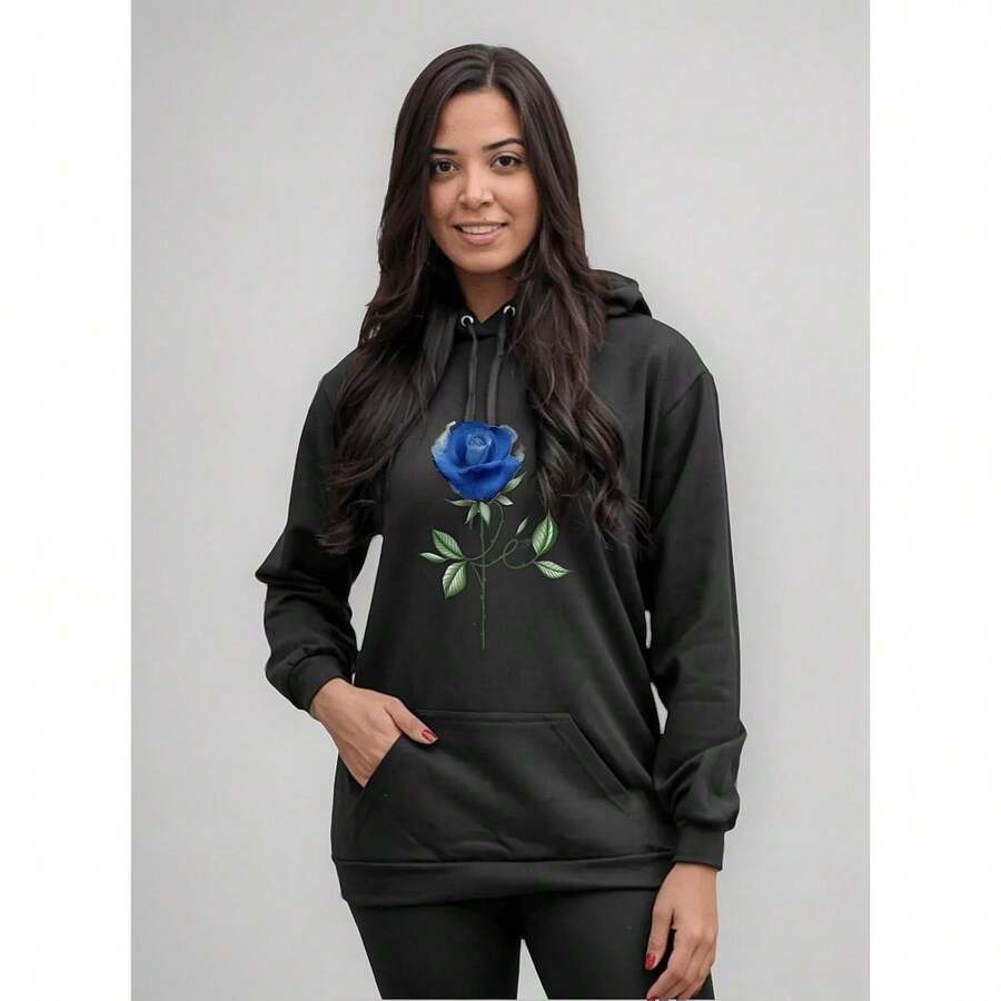 Blusa De Frio Rosa Azul Fé Moletom Feminino - Preto - Visão 1