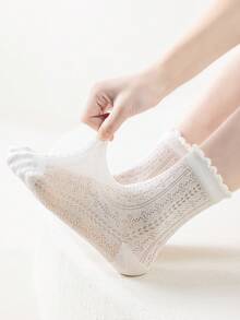 5双儿童春夏新款白色网眼透气蕾丝边船袜，适合女孩，用途广泛 - 彩色 - 查看 8