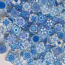 100克/200克经典蓝白曼陀罗图案玻璃马赛克材料，2.3*2.3厘米喷砂表面马赛克制作材料，适用于各种DIY手工艺品、杯垫、桌面摆件、墙面镶嵌景观等。 - 青花2.3 - 查看 4