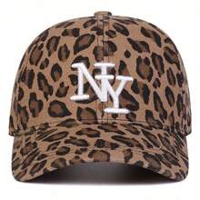1pc Women Leopard Print LA Baseball Cap, Adjustable Outdoor Sun Protection Casual Hat, Suitable For Spring, Autumn Traveling, Beach Party - Apricot - View 3