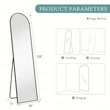 59"X16" High-Quality Arched Full Length Mirror, Aluminum Alloy Frame Ensures Stability, Standing Design For Bedroom, Black - vòm đen - Xem 4