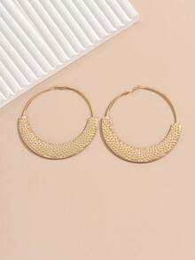 1 par de nuevos pendientes de aro con textura martillada geométrica minimalista para mujeres, elegantes y de moda para uso diario, fiestas y reuniones - Amarillo Oro - Ver 6