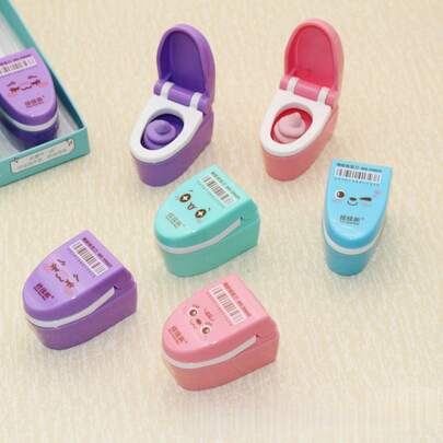 1pc Toilet-Shaped Pencil Sharpener & Eraser, Creative Learning Stationery For Kids