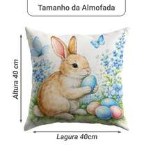 Kit 4 Capas De Almofadas Decorativa Feliz Páscoa - 40x40 cm - Páscoa Coelho Pintura Azul - Visão 4