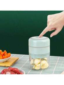 Picadora Eléctrica de Alimentos, Taza Alta Verde Menta, 3 Cuchillas - Para Ajos, Especias y Más, Compacta y Rápida, Ideal para Cocinas Pequeñas - Azul - Ver 6