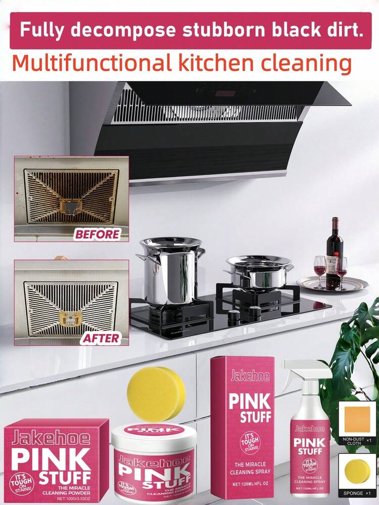 jakehoe 杰克豪；100克/120毫升；多功能厨房清洁粉；强效厨房多用途清洁粉；多功能厨房清洁剂；多用途清洁喷雾；适用于家中各种油渍；有助于快速去除油渍、污垢和水垢等顽固污渍 - 粉狀 - 查看 2