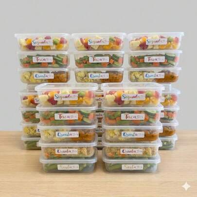 Kit Potes Marmita Semanal Semaninha Refeições Empilhável Geladeira Freezer Microondas 21x13x6