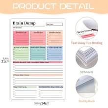 1/2pcs Brain Dump Tear-Off To-Do List Notebook | A5 Daily Planner Journal, High-Performance Organizer, Minimalist Notebook Planning Tool With Dated Pages And Smooth Paper - Multicolor - View 4