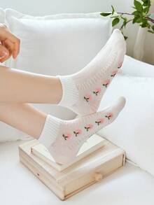 5 Pairs Cute Sweet Peach Fruit Pattern Versatile Women Ankle Socks - Multicolor - View 8