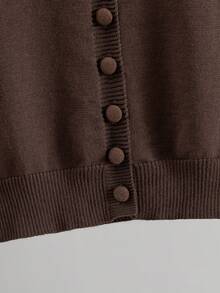 GIGOGOU Áo khoác cardigan dệt kim tay ngắn cho nữ mùa xuân hè, kiểu dáng thoải mái, thoáng khí, ôm sát, đơn giản. - Cà phê nâu - Xem 11