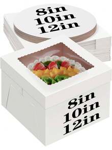 5pcs/Set Cake Boxes With Cake Stands, 2 Packs Disposable Cake Boxes, Cake Carriers, White Bakery Boxes With Window For Cookies, Pies, Cupcakes, Pastries (3 Sizes: 8 Inch, 10 Inch, 12 Inch) - View 2
