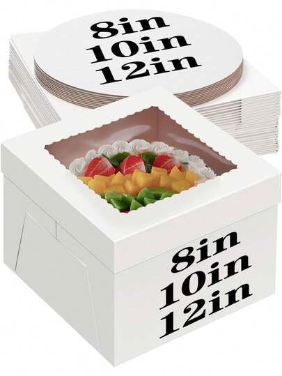 5pcs/Set Cake Boxes With Cake Stands, 2 Packs Disposable Cake Boxes, Cake Carriers, White Bakery Boxes With Window For Cookies, Pies, Cupcakes, Pastries (3 Sizes: 8 Inch, 10 Inch, 12 Inch)
