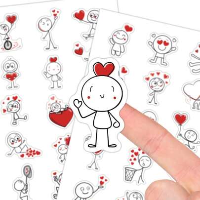 30pcs/2sheets Stick Figure Stickers, Love And Friendship Stickers, Couple Stickers, Minimalist Stickers, Heart Stickers, Suitable For Glass, Phone Cases, Laptops, Water Bottles, Scrapbooks, Diaries, Perfect Gift For Couples Friends & Family