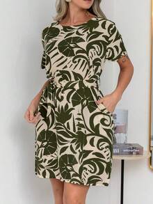 Vestido Feminino Estampado Casual com Amarração na Cintura Leve e Moderno 2320 - Verde - Visão 5