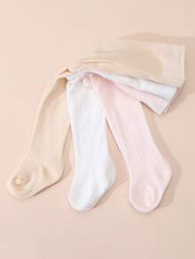 3 pares de mallas de algodón minimalistas de unicolor y malla para niñas, para primavera/verano - Multicolor - Ver 5