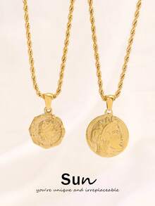 1pc Stainless Steel Carved Queen Pendant Necklace For Women Fashion 18K Gold Plated Charms Chain Necklaces Waterproof Jewelry - Necklace - View 1