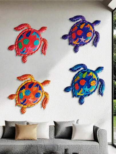 1pc/4pcs Creative Metal Sea Turtle Wall Decor, Ocean Theme Decoration, Suitable For Aquarium, Bedroom, Living Room, Bathroom, Wall Art Decoration
