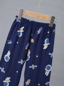 6pcs/Set Boys' Thin Short Sleeve Pants Pajamas, Cartoon Astronaut & Dinosaur Print Casual Homewear Set, Spring/Summer - Multicolor - View 3