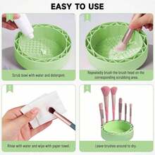 Esponja de silicona verde para limpiar brochas de maquillaje con bandeja de drenaje, limpiador de brochas de maquillaje, esponja para lavar platos - color sólido - Ver 4