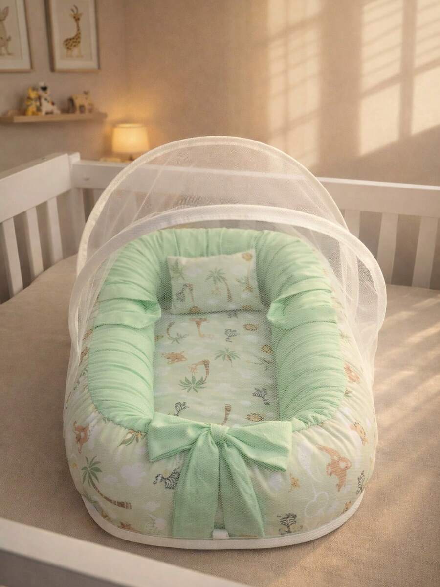 Baby Nest Reducer With Mosquito Net – Comfort And Safety For Baby - GREEN - View 1