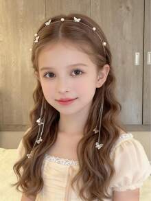 Băng đô cài tóc hình bướm đính ngọc trai và đá quý, kiểu Hàn Quốc, phụ kiện cài tóc cao cấp làm thủ công từ hợp kim, băng đô đính đá. - Nhiều màu - Xem 2