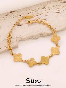 1件装不锈钢四叶草吊坠手链，女士时尚18K镀金优雅幸运草链手链首饰 - 手鍊 - 查看 1