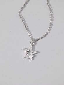 Retro Gothic Punk Style Rhinestone Star Necklace, Unisex - Silver - View 3