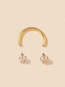 1pc Fashionable Gold Bar Nose Ring, Inlaid With Shiny Cubic Zirconia Star - Double-Headed C-Shape Earring Design - Low Allergenic Nose Accessory, Showcasing Elegant Feminine Charm - Nose Ring - View 8