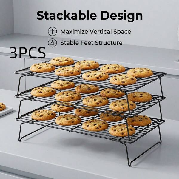 1 pieza/3 piezas Rejilla de enfriamiento plegable, herramienta de horneado, accesorio de horneado de gran capacidad, rejilla de secado de galletas y pasteles, adecuada para panadería y cocina