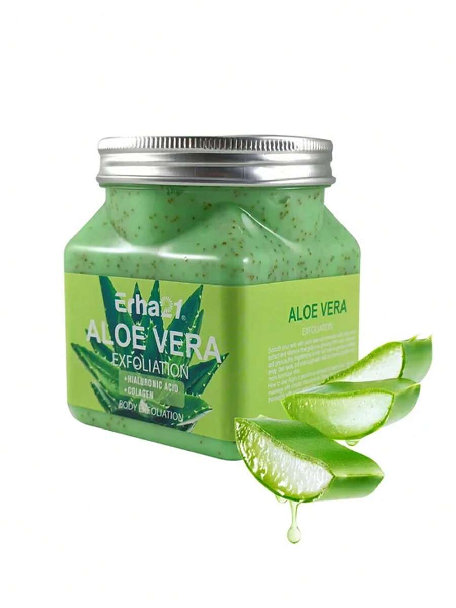 Exfoliante Facial Y Corporal De Aloe Vera, Hidrata Aclara Manchas, 350 ml, Tarro de exfoliante de aloe vera, elimina impurezas de la piel, Elimina las células muertas - Aloe Vera - Ver 1