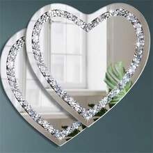 1 pezzo Specchio acrilico a forma di cuore, 30x30 cm | Forma asimmetrica, bifacciale, superficie a specchio argento con frammenti di cristallo finti, spessore 2 mm, multifunzionale, adatto per casa, garage, camera da letto, hotel, bar, soggiorno, bagno e decorazione natalizia - multicolore - Visualizzare 12