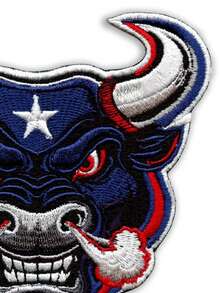 1pc Angry Bull Head Patch Houston Football Pride Embroidered Iron On - Multicolor - View 5