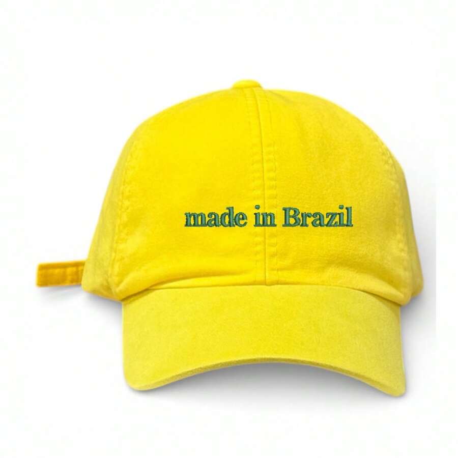 Unisex Dad Hat In 100% Cotton Twill With Curved Brim, Custom Made In Brazil - 黃色刺繡綠色 - 查看 1