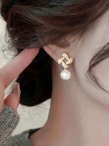1 Par de Brincos Elegantes com Zircônia Cúbica e Pérola Sintética para Mulheres - Ideal para Casamento, Noivado, Aniversário, Festas e como Presente de Dia dos Namorados - 1# - Ver 4