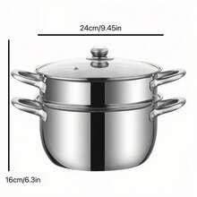 Juego de vaporera de acero inoxidable de alta calidad, incluye olla, bandeja de vapor y tapa, acero inoxidable 304, grueso y duradero, apto para lavavajillas, fondo de conducción de calor rápida, apto para todo tipo de cocinas - Plateado - Ver 2