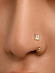 1件18K镀金不锈钢迷你圆形立方氧化锆花朵鼻环，轻盈低敏银色鼻钉耳环，CZ鼻唇软骨耳环，女士款 - Style A-1Pc-8mm - 查看 1