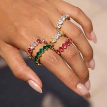 VKHK 1枚18K镀金不锈钢全钻立方氧化锆镶嵌单枚戒指，适合男士、女士、情侣佩戴，日常佩戴及婚礼场合皆宜，亦可作为礼物。 - 鑽戒 - 查看 7