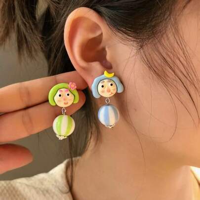 新款独特可爱卡通耳环，采用925银针，甜美软萌的韩版小众风格银针耳环