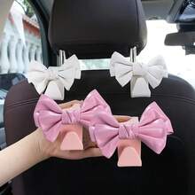 AD High-End Leather Bowknot Car Seat Back Hook, Multifunctional Car Interior Storage Small Hanger - Pink - View 3