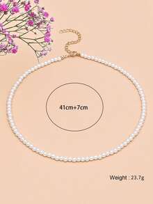 Faux Pearl Beaded Necklace - White - View 6