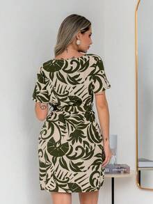 Vestido Feminino Estampado Casual com Amarração na Cintura Leve e Moderno 2320 - Verde - Visão 7
